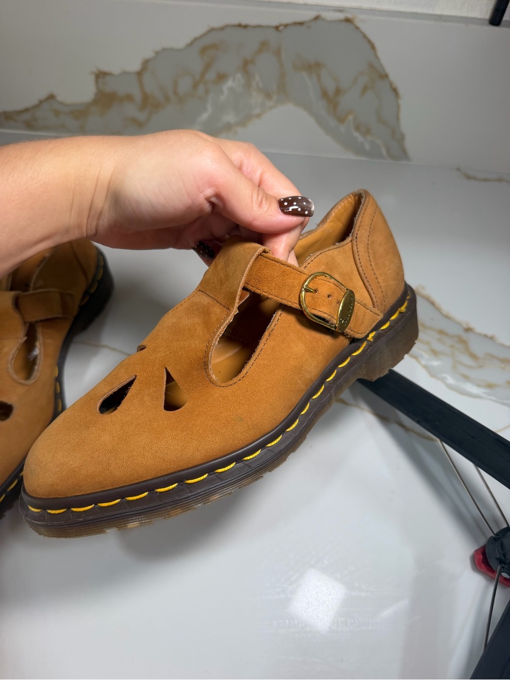 Women’s Vintage Tan Suede Mary Jane T-Strap Flats - Picture 2 of 11